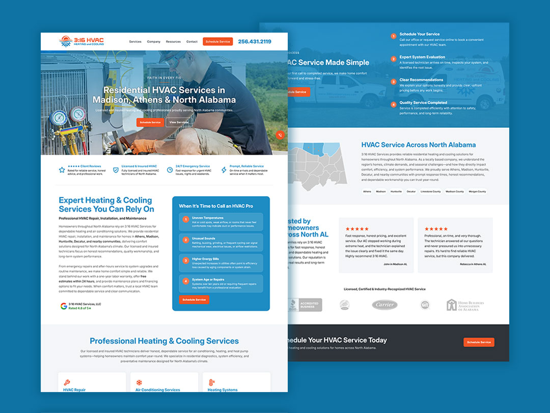 3:16 HVAC web design project for a North Alabama heating and cooling company