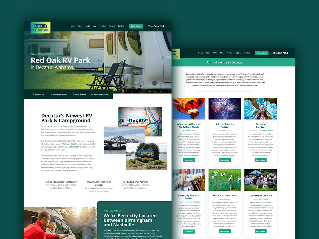 Red Oak RV Park web design project for an RV park in Decatur Alabama