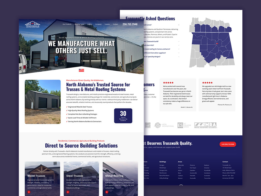 Trusswalk roofing and truss web design project for an Arab Alabama manufacturer