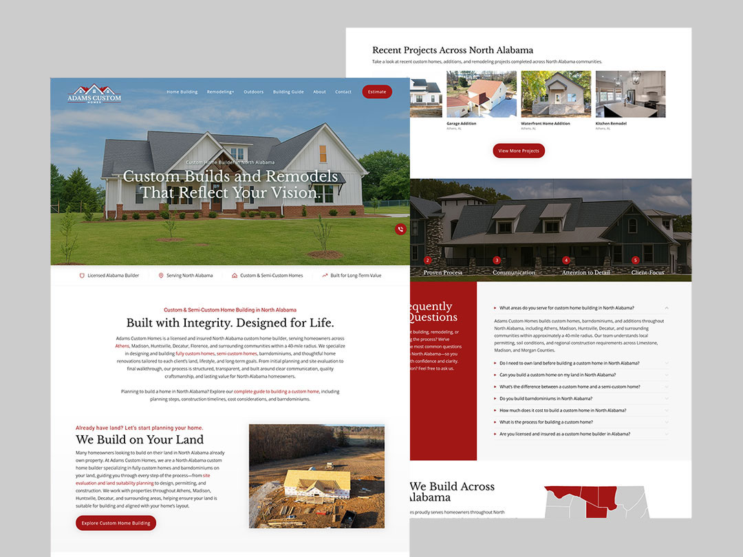 web design adams custom homes