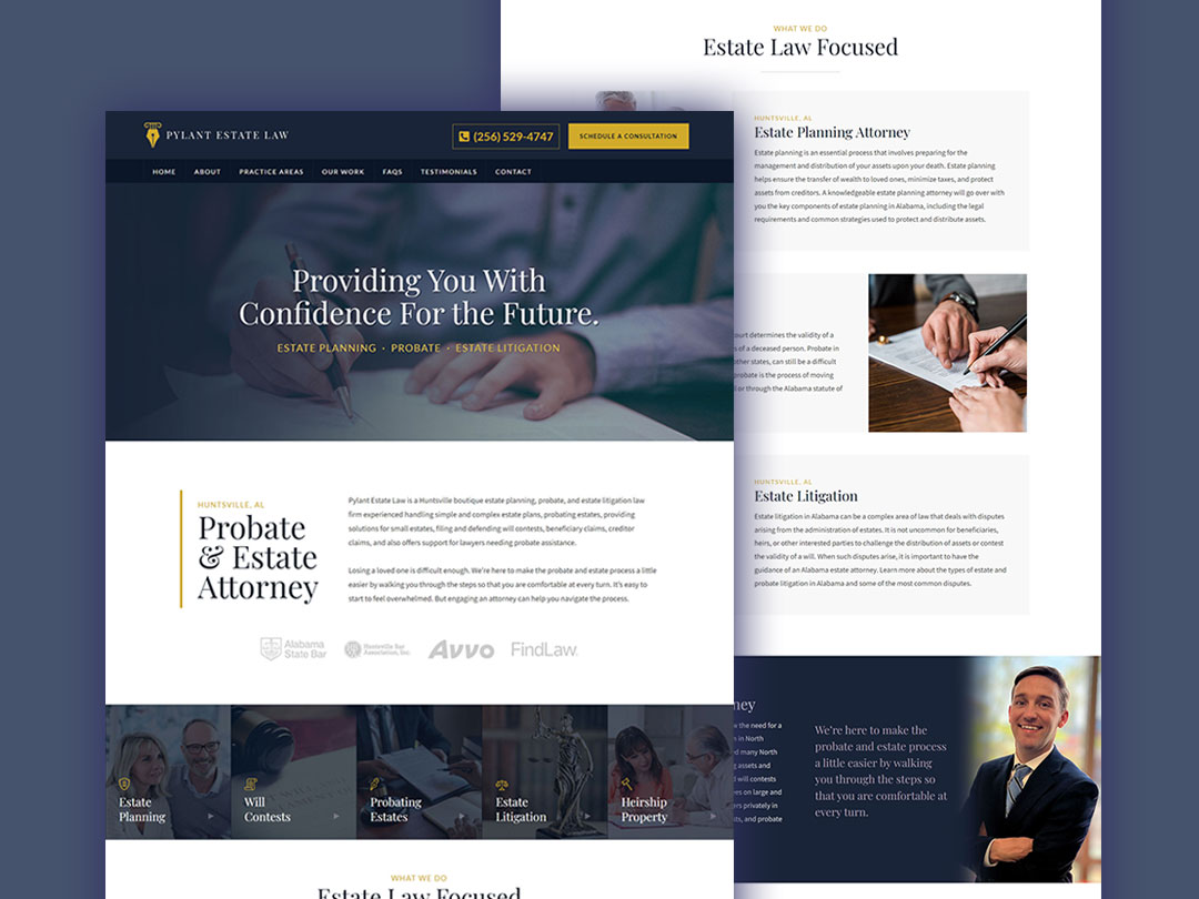Professional website designed by Webunderdog for Pylant Estate Law in Huntsville Alabama
